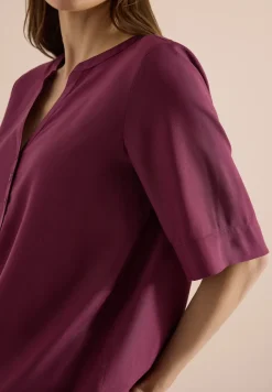 Bluse mit Split Neck und Elastiksaum