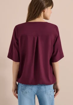 Bluse mit Split Neck und Elastiksaum