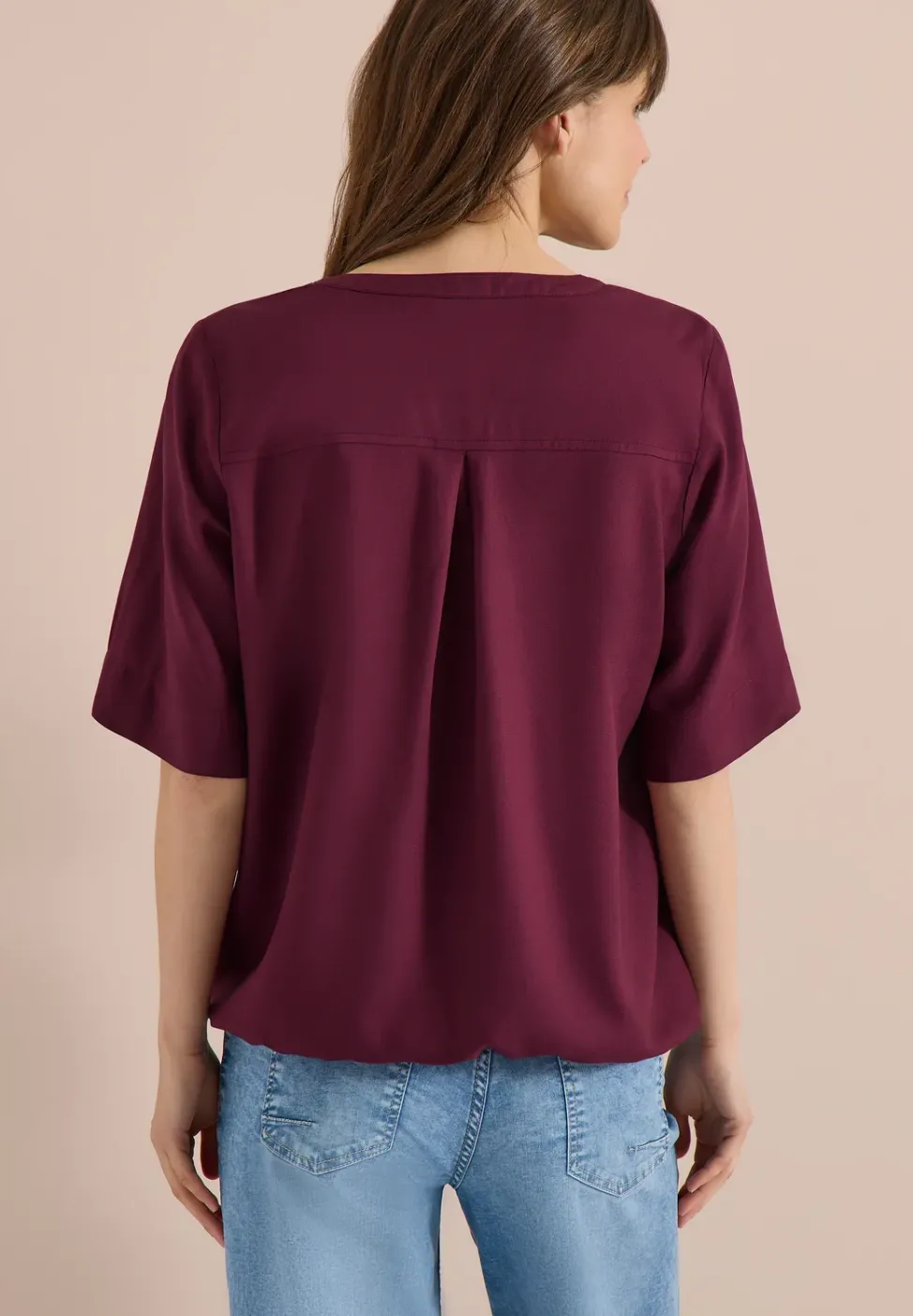 Bluse mit Split Neck und Elastiksaum