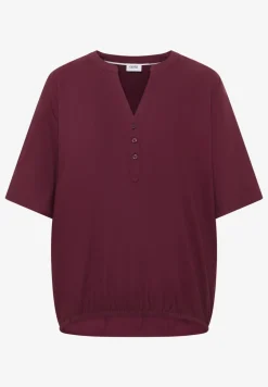 Bluse mit Split Neck und Elastiksaum
