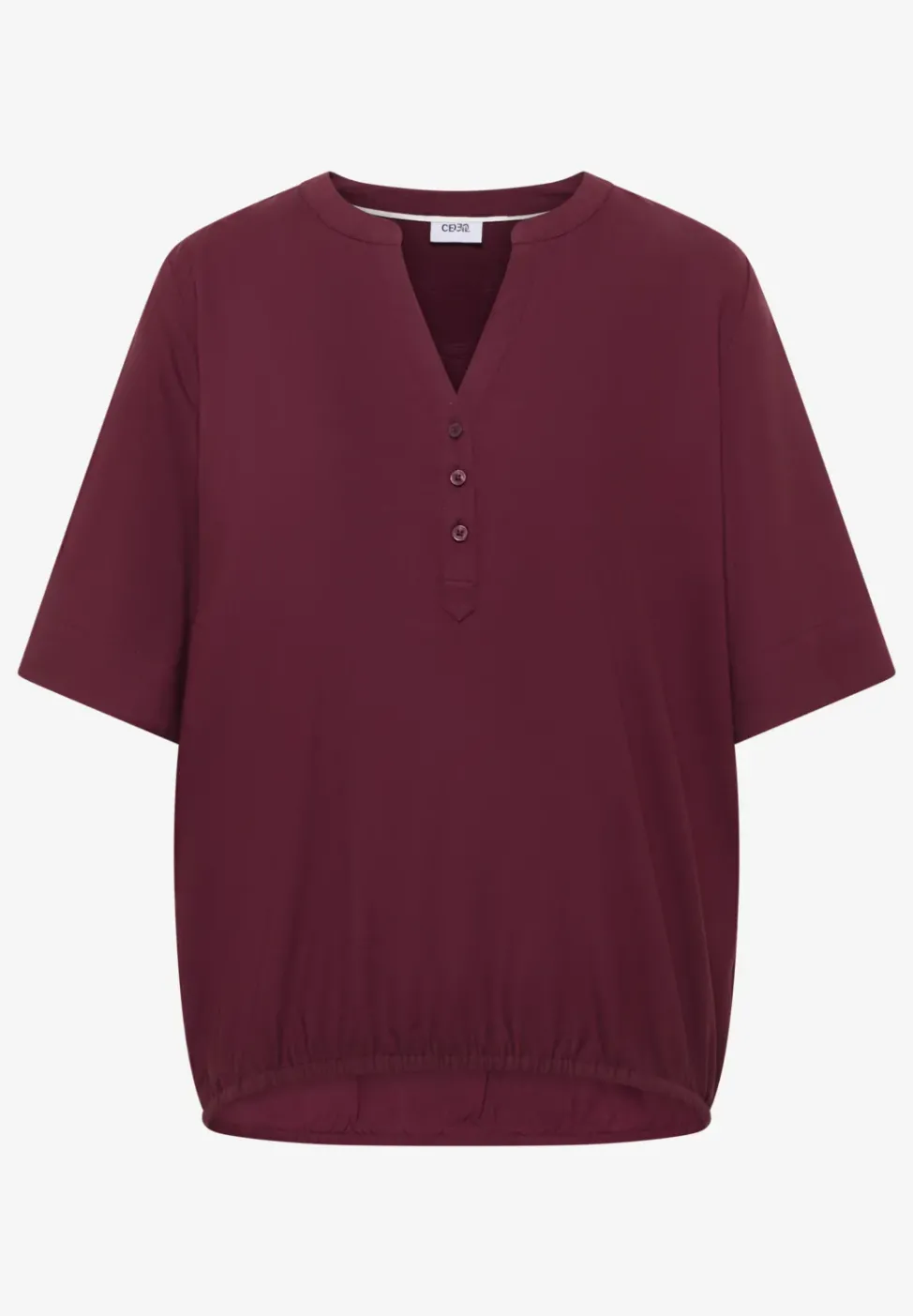 Bluse mit Split Neck und Elastiksaum