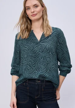 Bluse mit Split Neck und Grafikprint