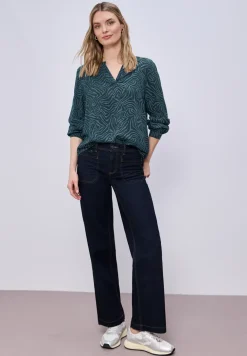 Bluse mit Split Neck und Grafikprint