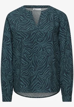 Bluse mit Split Neck und Grafikprint