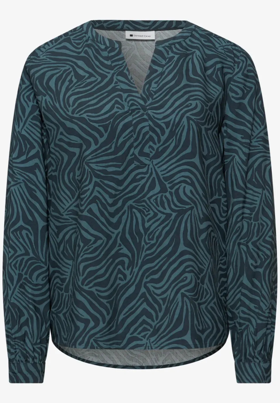 Bluse mit Split Neck und Grafikprint