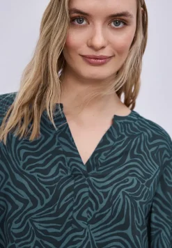 Bluse mit Split Neck und Grafikprint