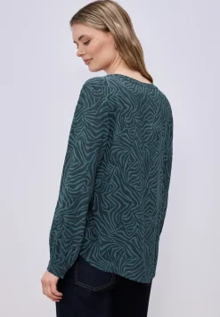 Bluse mit Split Neck und Grafikprint