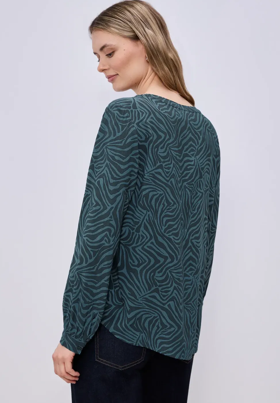 Bluse mit Split Neck und Grafikprint