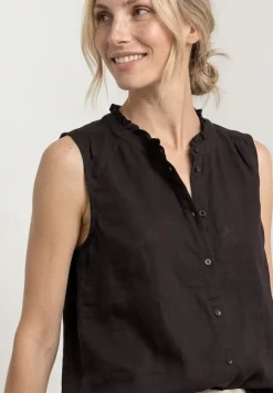 Bluse aus Leinenmix mit Rüschen