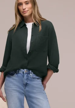 Bluse mit Hemdkragen aus Musselinstoff
