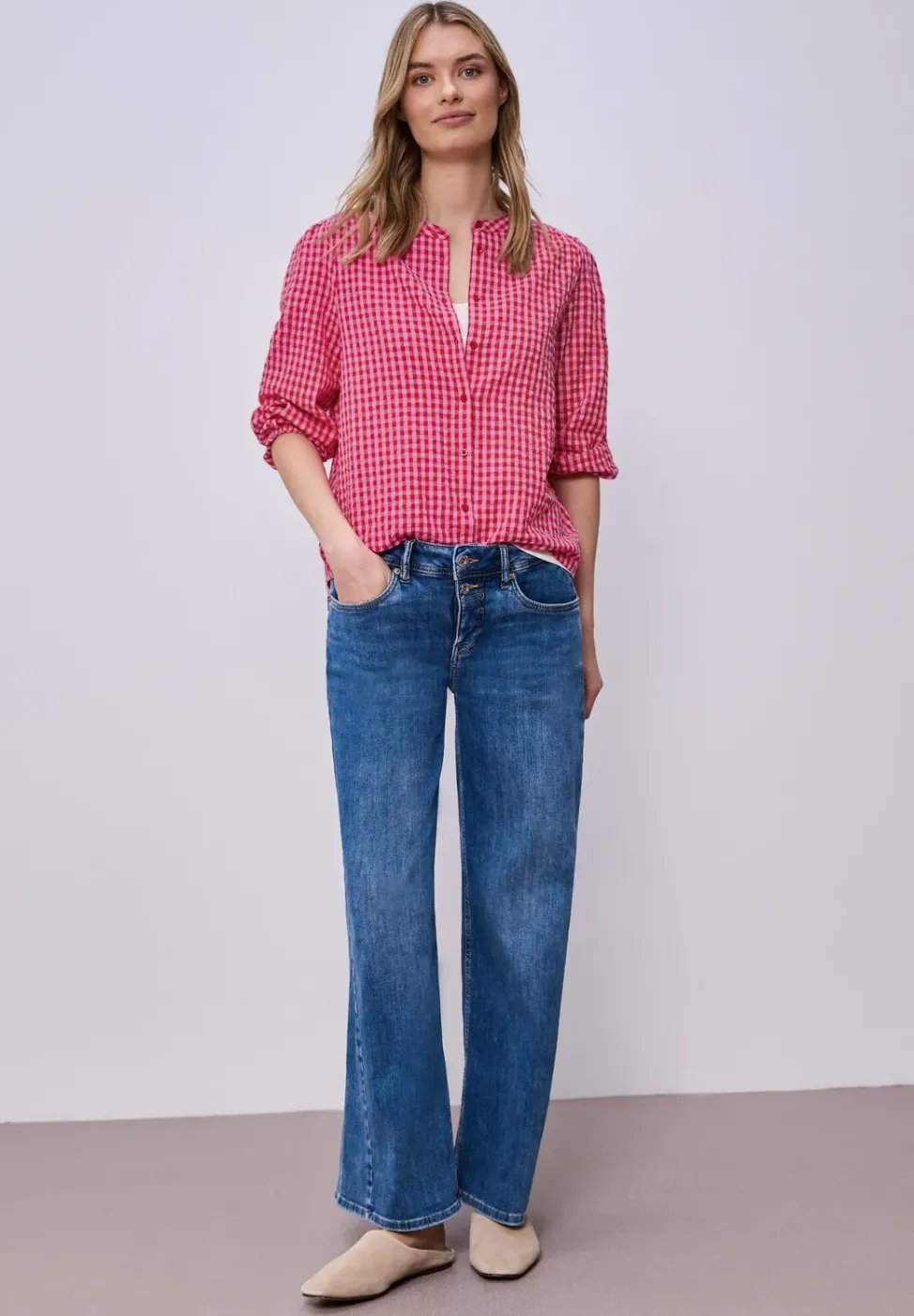Bluse mit Rundhals und Karomuster