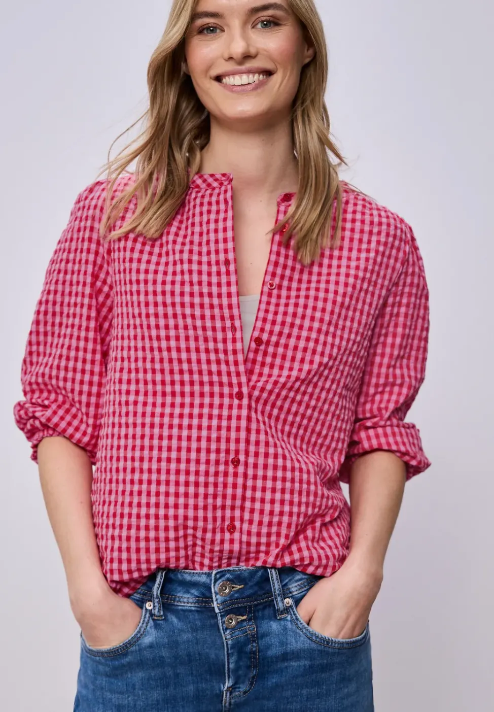 Bluse mit Rundhals und Karomuster