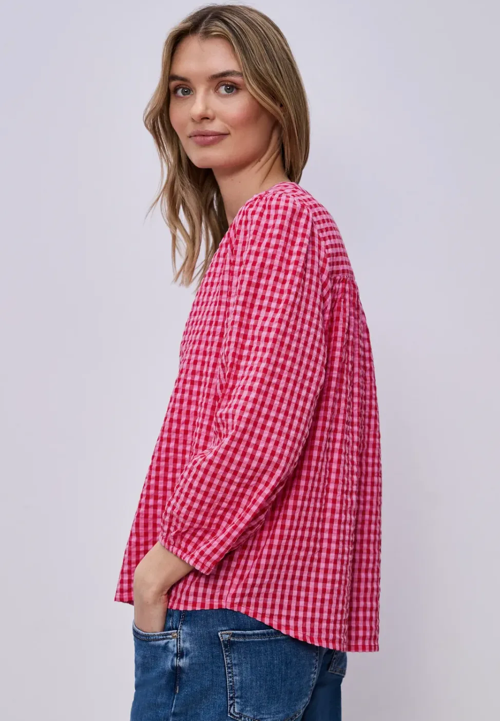 Bluse mit Rundhals und Karomuster