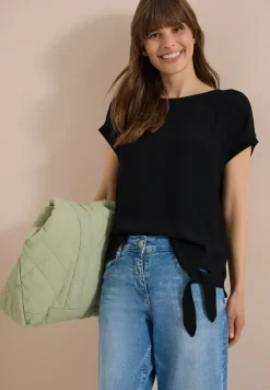 Bluse mit Rundhals und Knotendetail