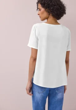 Bluse mit Rundhals und kurzen Puffärmeln