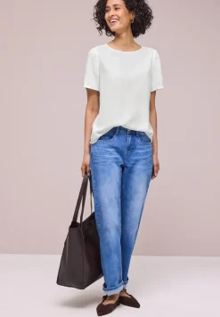 Bluse mit Rundhals und kurzen Puffärmeln