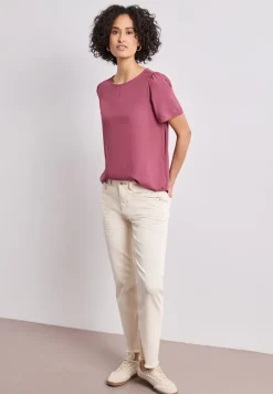 Bluse mit Rundhals und kurzen Puffärmeln