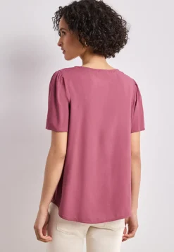 Bluse mit Rundhals und kurzen Puffärmeln