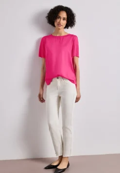 Bluse mit Rundhals und kurzen Puffärmeln