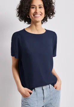 Bluse mit Rundhals und kurzen Puffärmeln