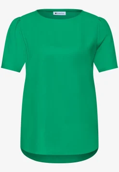 Bluse mit Rundhals und kurzen Puffärmeln