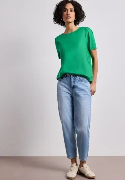 Bluse mit Rundhals und kurzen Puffärmeln