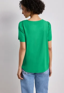 Bluse mit Rundhals und kurzen Puffärmeln