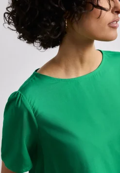 Bluse mit Rundhals und kurzen Puffärmeln