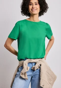 Bluse mit Rundhals und kurzen Puffärmeln