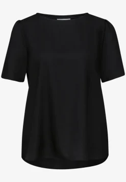 Bluse mit Rundhals und kurzen Puffärmeln