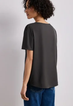 Bluse mit Rundhals und kurzen Puffärmeln