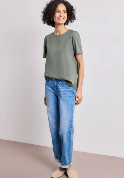 Bluse mit Rundhals und kurzen Puffärmeln