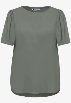 Bluse mit Rundhals und kurzen Puffärmeln