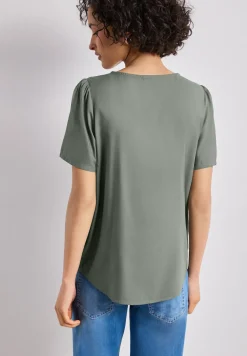 Bluse mit Rundhals und kurzen Puffärmeln
