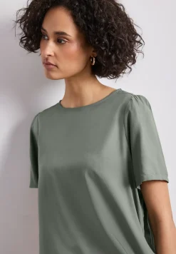 Bluse mit Rundhals und kurzen Puffärmeln