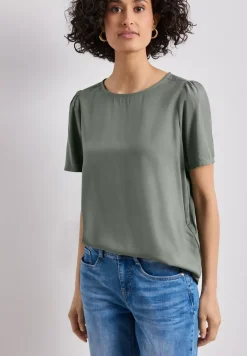 Bluse mit Rundhals und kurzen Puffärmeln