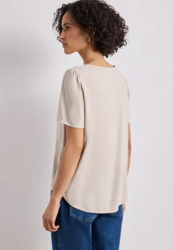 Bluse mit Rundhals und kurzen Puffärmeln