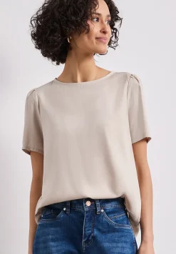 Bluse mit Rundhals und kurzen Puffärmeln