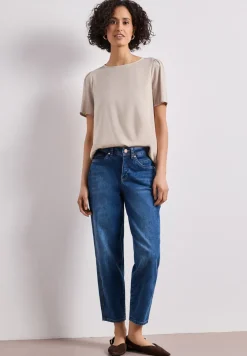 Bluse mit Rundhals und kurzen Puffärmeln