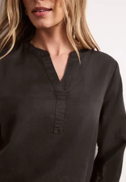 Bluse mit Split Neck aus Leinenmix