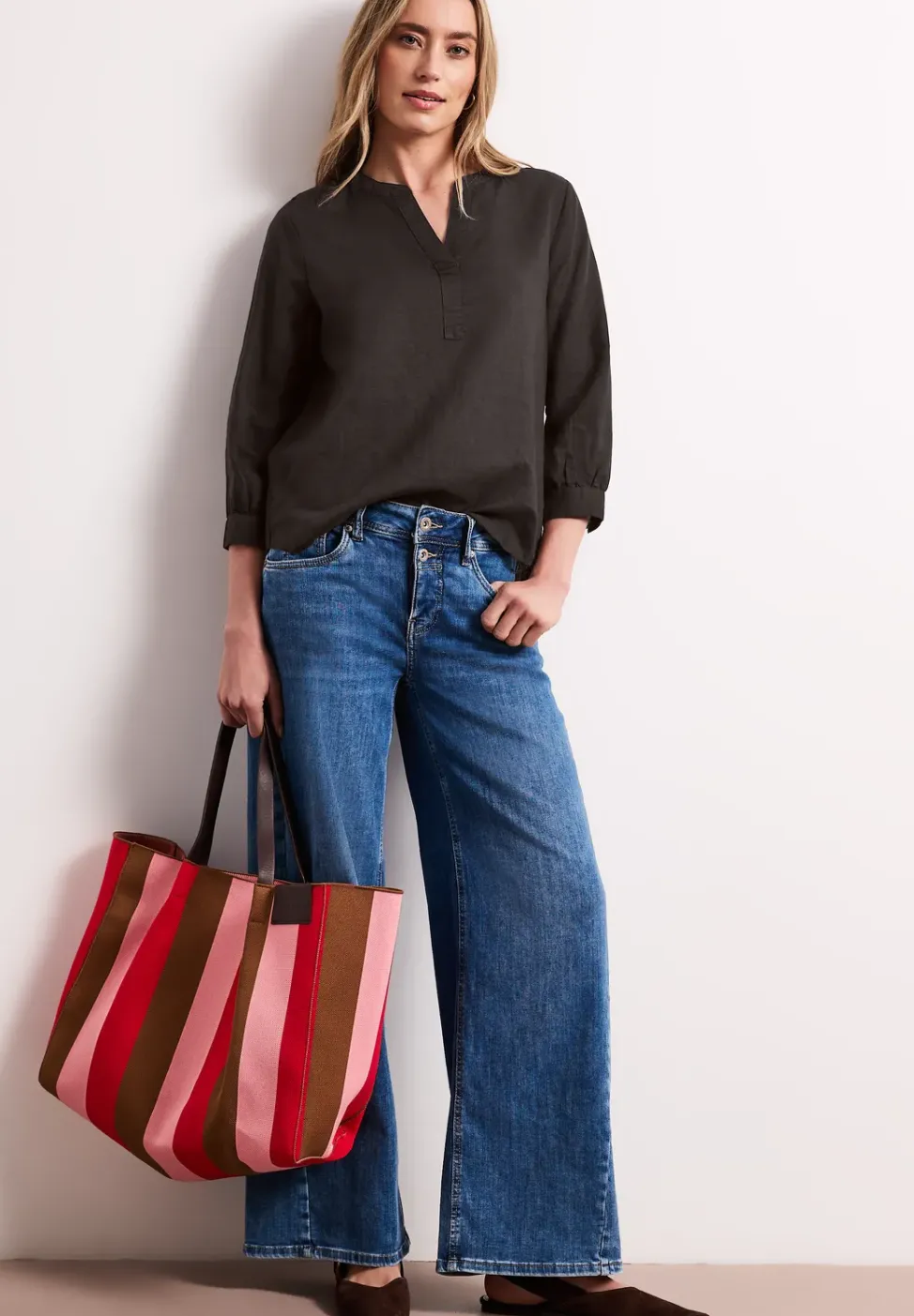 Bluse mit Split Neck aus Leinenmix