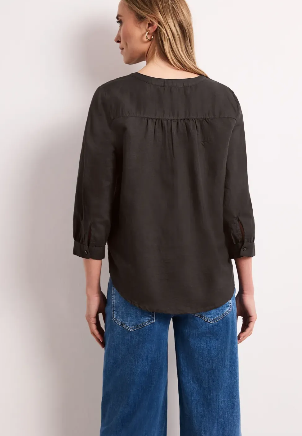 Bluse mit Split Neck aus Leinenmix