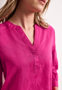 Bluse mit Split Neck aus Leinenmix