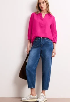 Bluse mit Split Neck aus Leinenmix