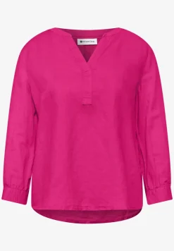 Bluse mit Split Neck aus Leinenmix