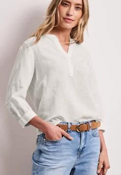 Bluse mit Split Neck aus Leinenmix