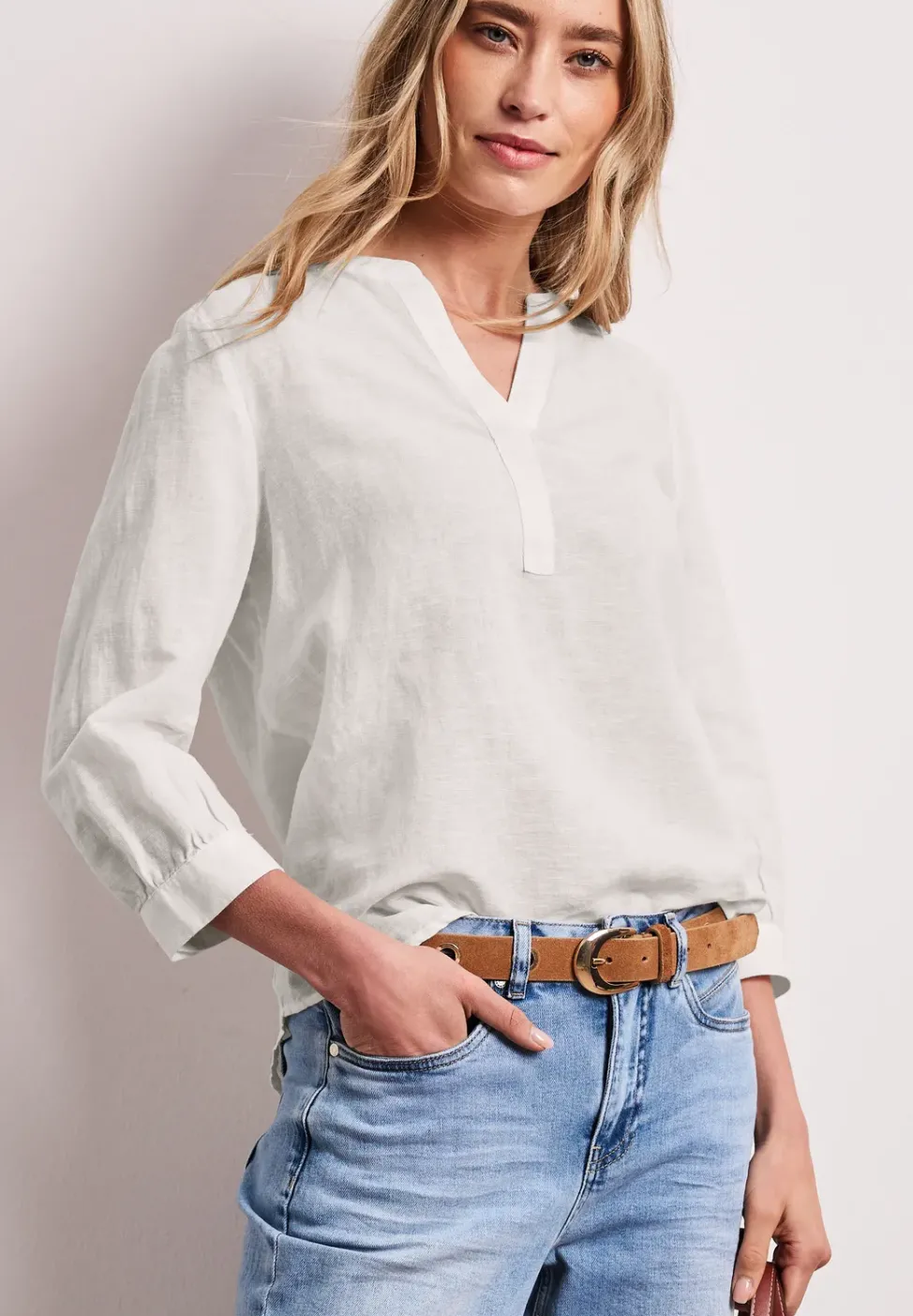 Bluse mit Split Neck aus Leinenmix