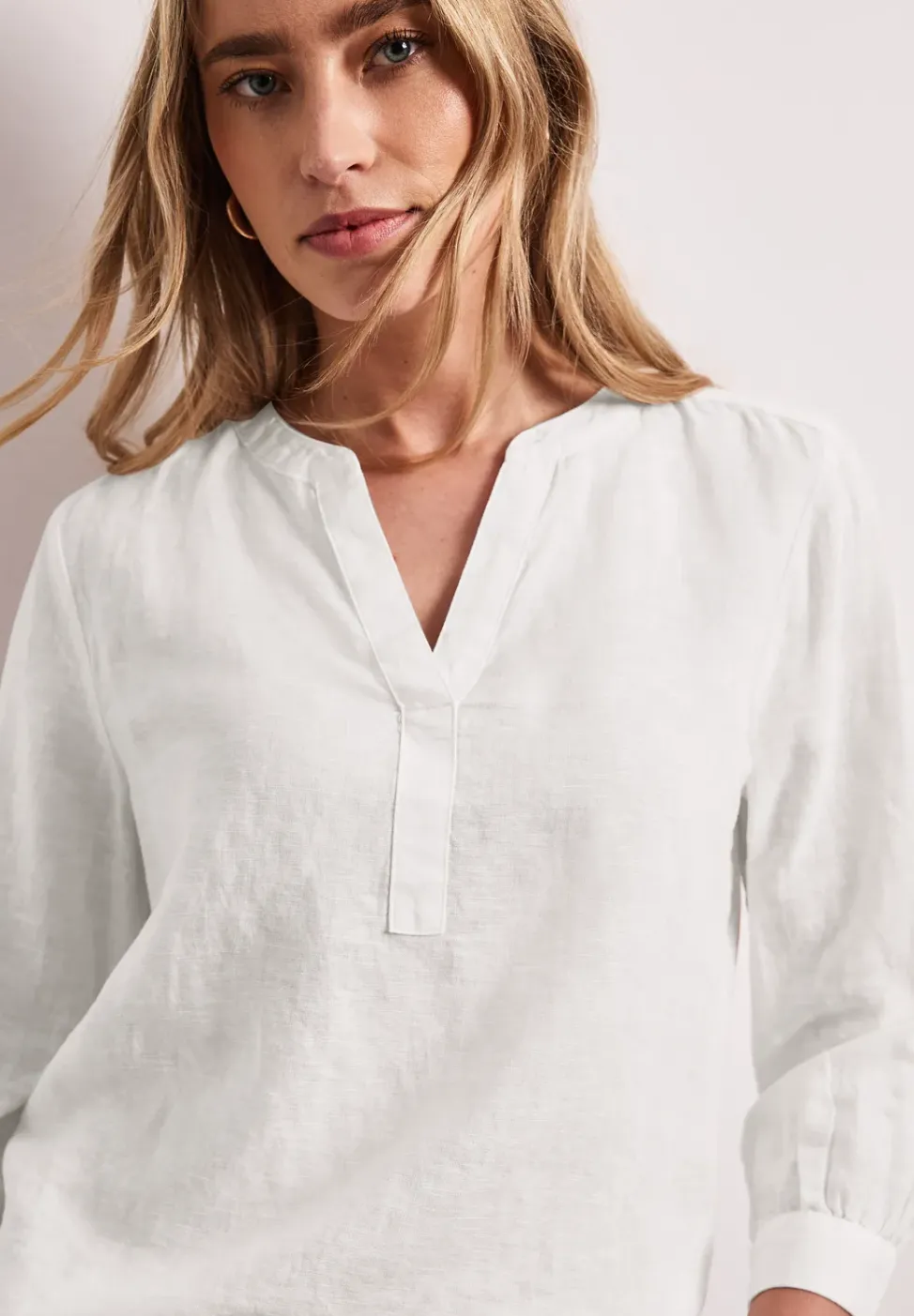 Bluse mit Split Neck aus Leinenmix