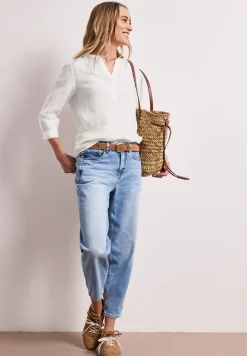 Bluse mit Split Neck aus Leinenmix