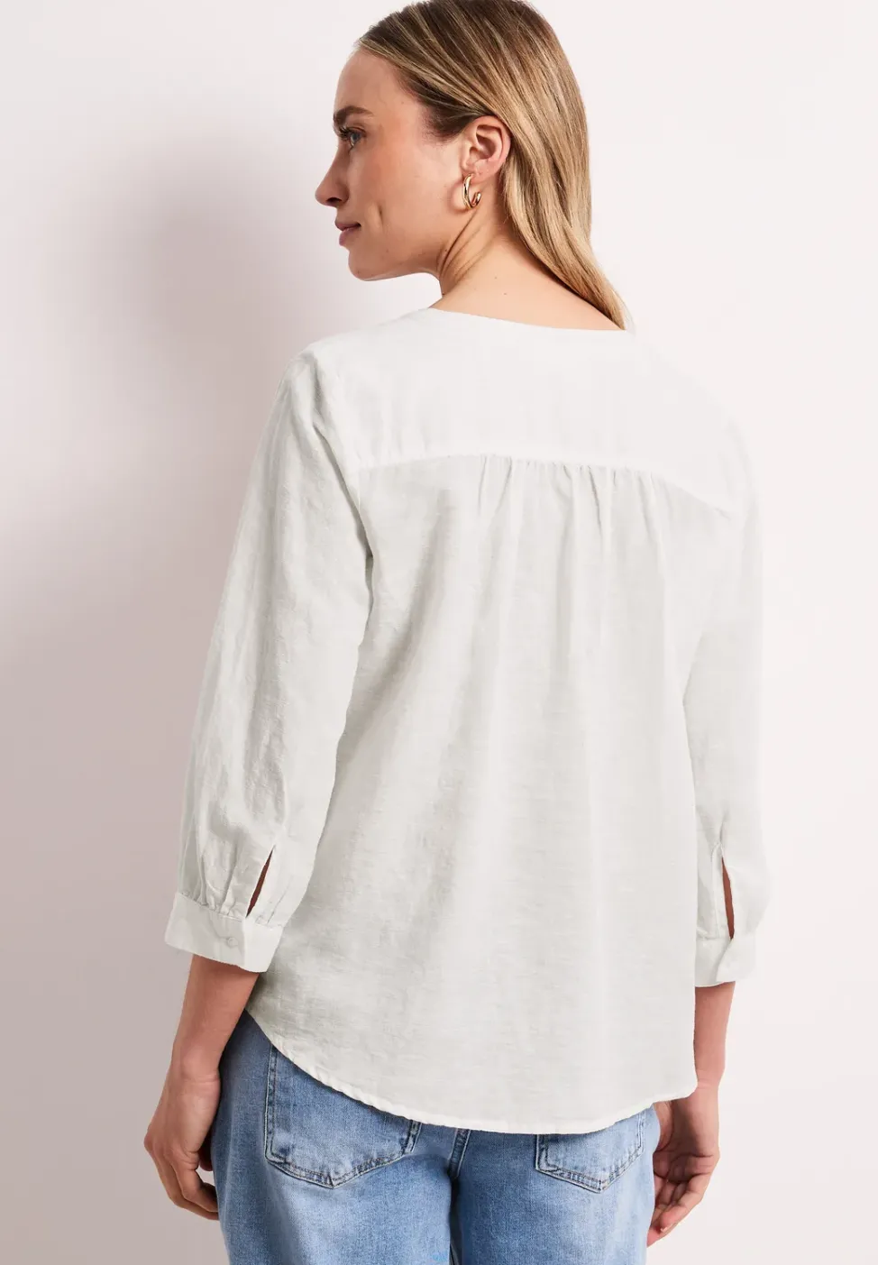 Bluse mit Split Neck aus Leinenmix